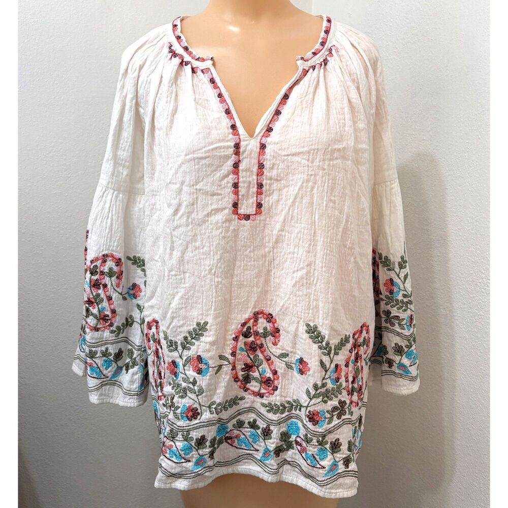 Lulalife Womens Peasant Top Size Small Embroidered Bell Sleeve Boho Cottagecore